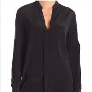 Equipment Black Long sleeves Plunge silk Top blouse XS